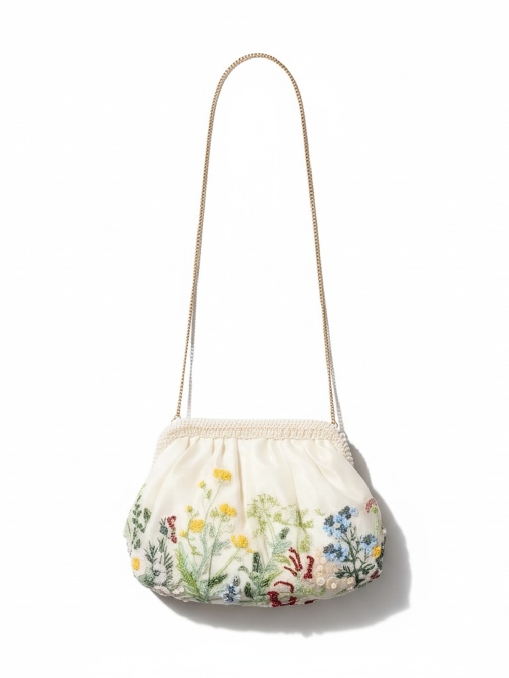 Embroidered Floral Cream Shoulder Bag